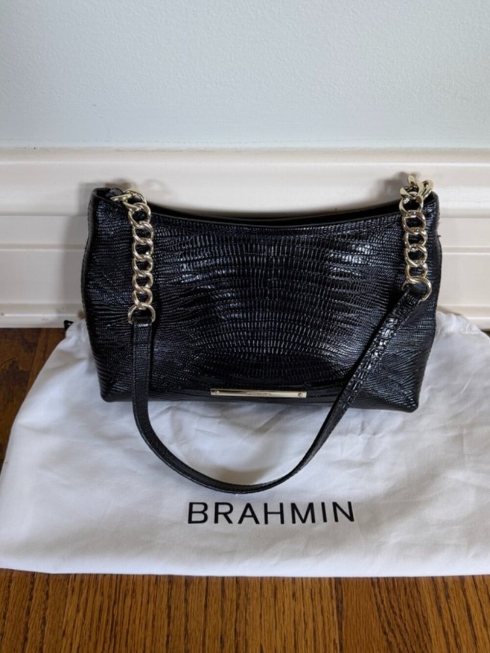 Brahmin Black Lizard Embossed Shoulder Bag